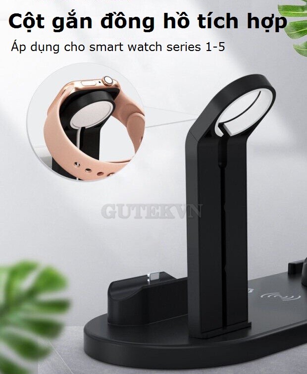 Đế sạc không dây 3 trong 1 sạc nhanh cho tai nghe bluetooth điện thoại máy tính bảng sạc nhanh Gutek BXD-07A - Hàng Chính Hãng