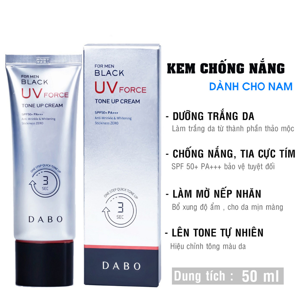 [ Dành cho nam] Kem dưỡng da kết hợp chống nắng dành cho Nam Dabo For Men Black UV Force Tone Up Cream 50ml