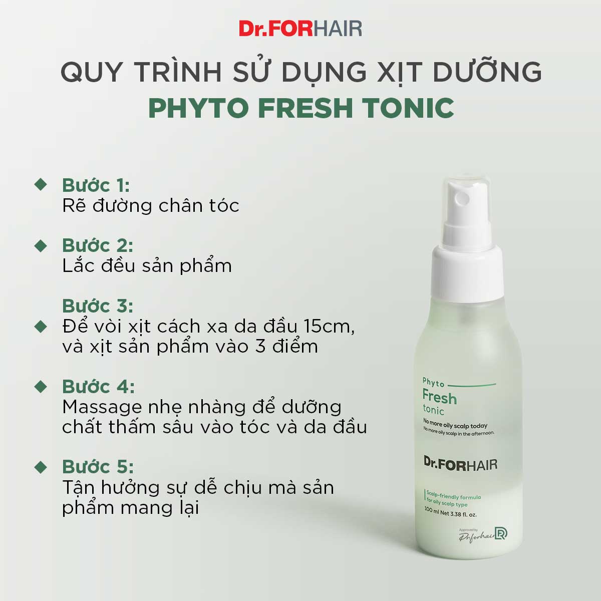 Tinh chất xịt dưỡng tóc cho tóc bết giảm dầu nhờn và mùi hôi da đầu Dr.FORHAIR Phyto Fresh Tonic 100ml