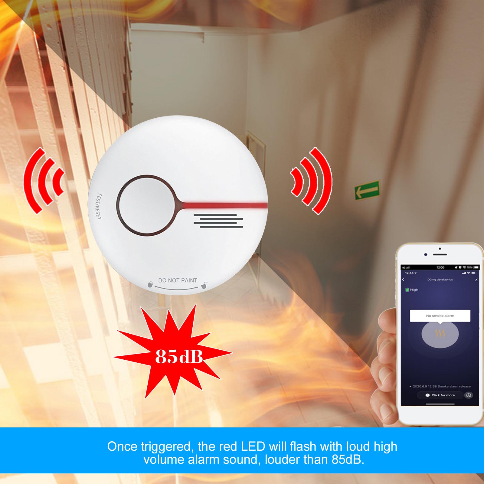 Wifi Smoke Detector Smart Fire Alarm Sensor Wireless Security System Smart Life Tuya APP Control Smart Home For Home Kitchen/Store/Hotel/Factory