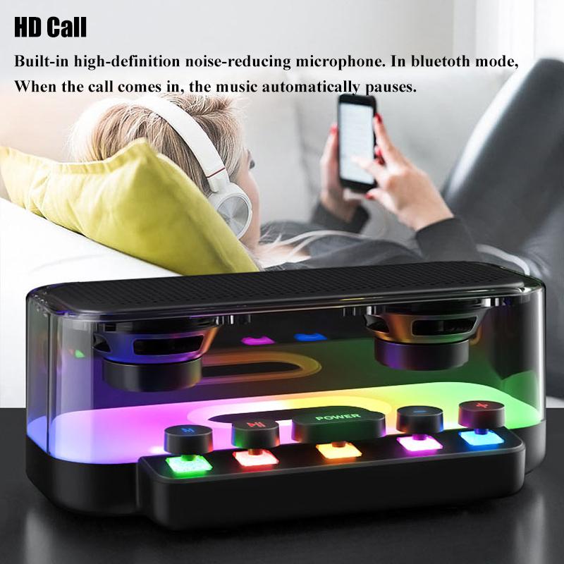 Loa di động Bluetooth Loa siêu trầm RGB Hifi Hộp âm thanh Máy tính để bàn Kèn đôi Bàn phím đầy màu sắc Máy nghe nhạc rảnh tay USB TF Màu sắc: B-Đen