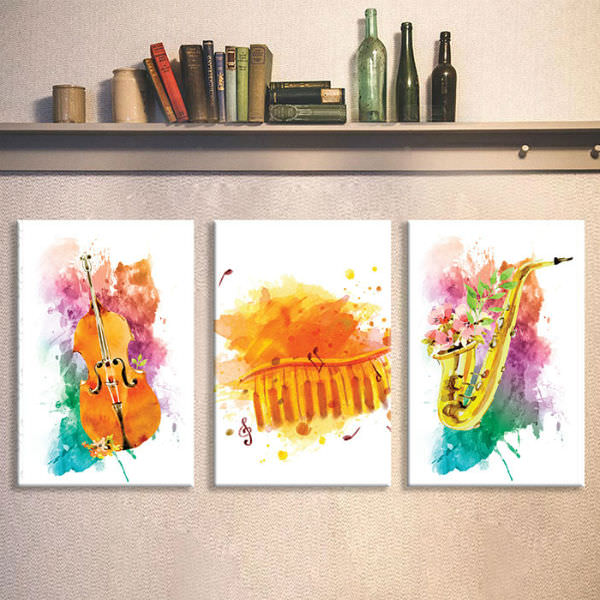 Bộ 3 Tranh Ép Gỗ MDF Treo Tường Quán Cà Phê Đẹp "I Love Music" W171