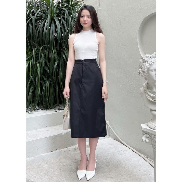 Chân váy vintage EMIX (3 màu), basic dress, midi, dáng dài 70cm, cạp cao, khóa giữa, chất kaki có co giãn, ít nhăn CV180