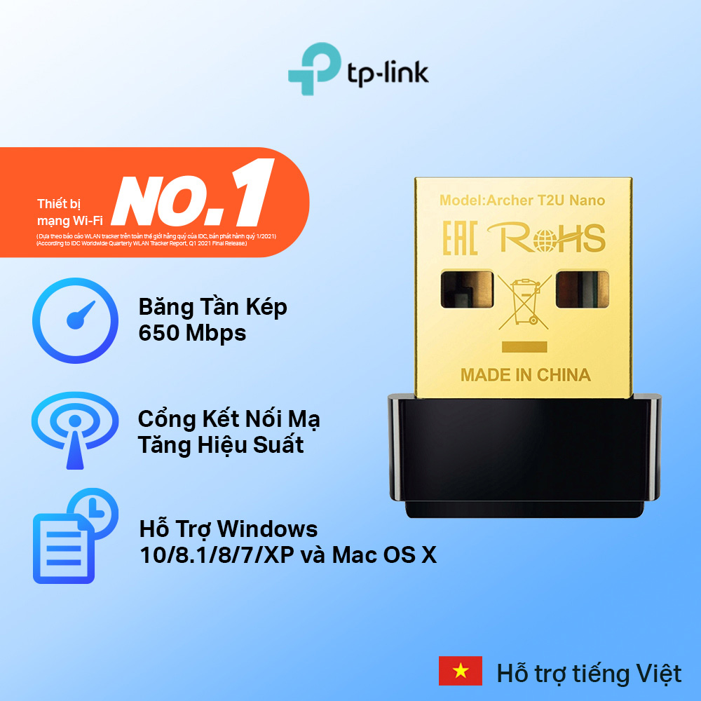 Bộ Chuyển Đổi USB Wifi TP-Link Archer T2U Nano Băng Tần Kép AC600 - Hàng Chính Hãng