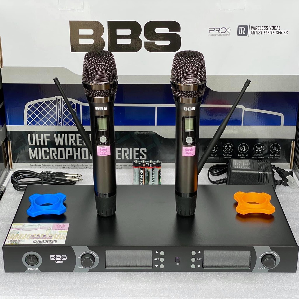 Micro không dây BBS K868 - Mic karaoke gia đình, sân khấu - Độ nhạy cao, bắt sóng xa, chống hú rít - Thiết kế sang trọng, bắt mắt - Dễ dàng phối ghép với các thiết bị âm thanh khác - Hàng nhập khẩu