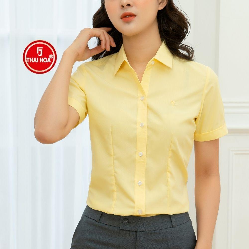 Áo sơ mi nữ Thái Hòa N047-02-01 vải cotton thoáng mát màu vàng