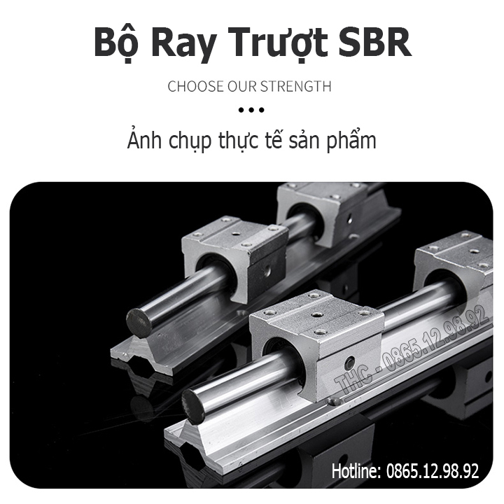 Thanh Ray Trượt Tròn Có Đế Phi 25mm (1 Thanh Ray SBR25 + 2 Con Trượt SBR25UU) Ray Trượt Thép Chính Xác Độ Bền Cao Tải Lớn