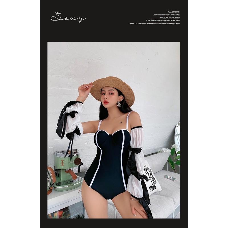 BIKINI 1 mảnh uzzlang hàn quốc đen tay bồng