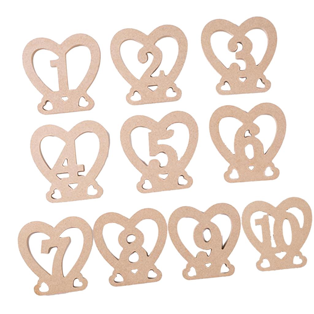 Wooden Wedding Table Numbers Heart Shaped 1-10 Table Number Signs