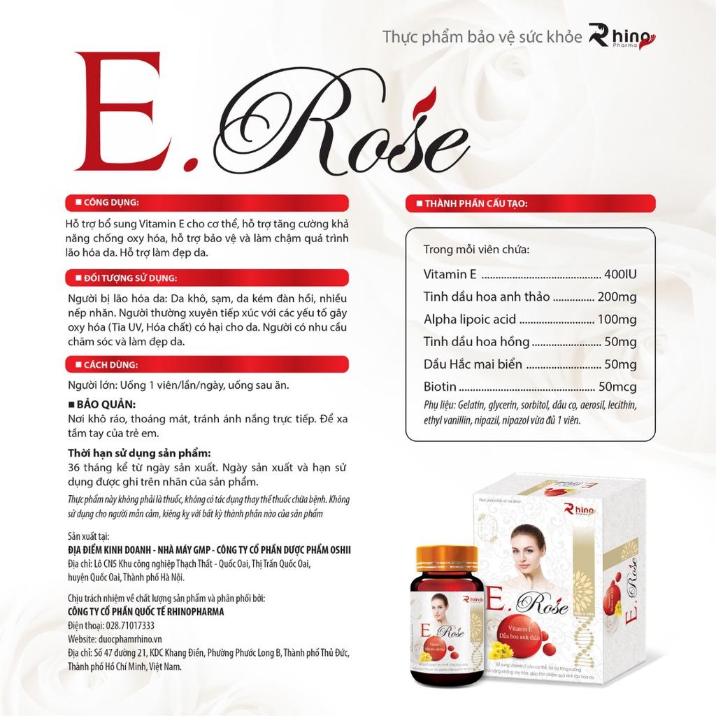 Thực phẩm bảo vệ sức khỏe Vitamin E.rose, nguyên liệu nhập khẩu từ Đức, hộp 30 viên - 100g