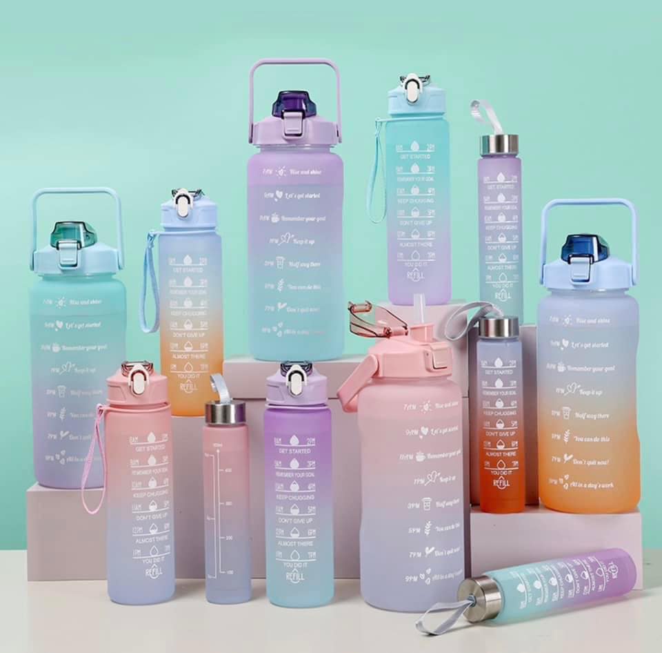 Set 3 Bình Nước Nhắc Nhở Dung Tích 2000ml 900ml và 400ml Tiện Lợi 3 in 1