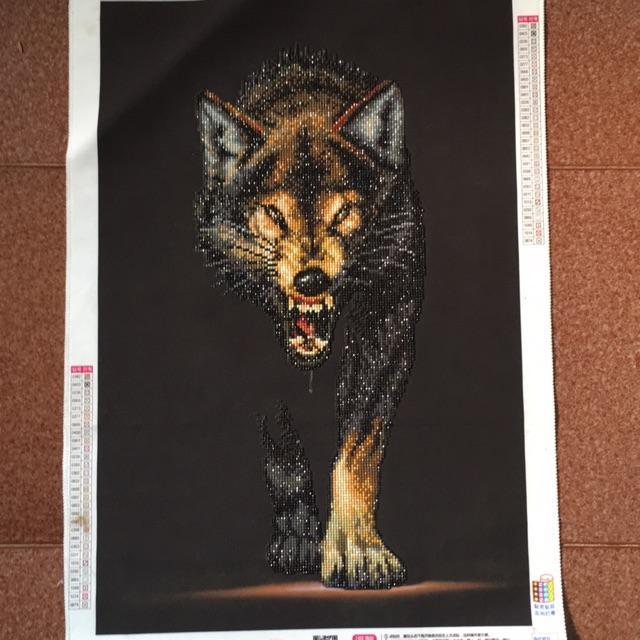 Tranh đính đá thành phẩm CHÓ SÓI 70x50cm