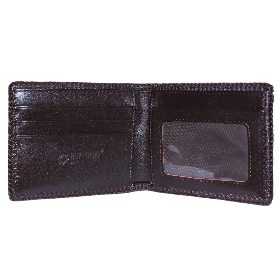 HJ2246 - Bóp nam Huy Hoàng da cá sấu đan viền gai màu nâu đỏ