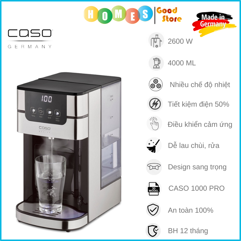 Bình Thủy Điện CASO PerfectCup 1000 Pro Đa Chế Độ Nhiệt, Nhập Khẩu Đức Tiết Kiệm Điện 50% Với Ấm Siêu Tốc, Dung Tích 4L, Công Suất 2600W - Hàng Nhập Khẩu