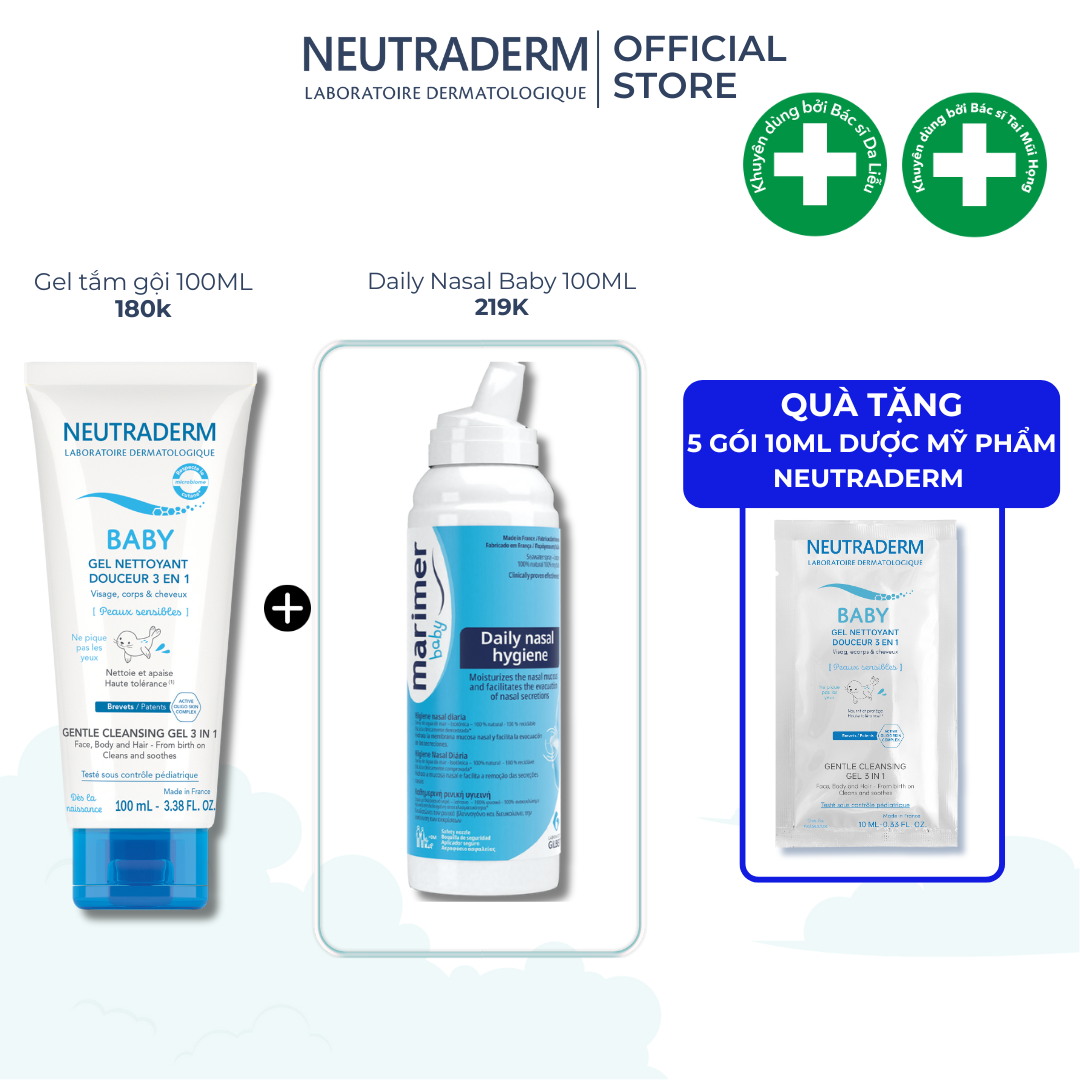 Combo Gel tắm 3in1 Neutraderm + Nước biển sâu Marimer Baby Daily