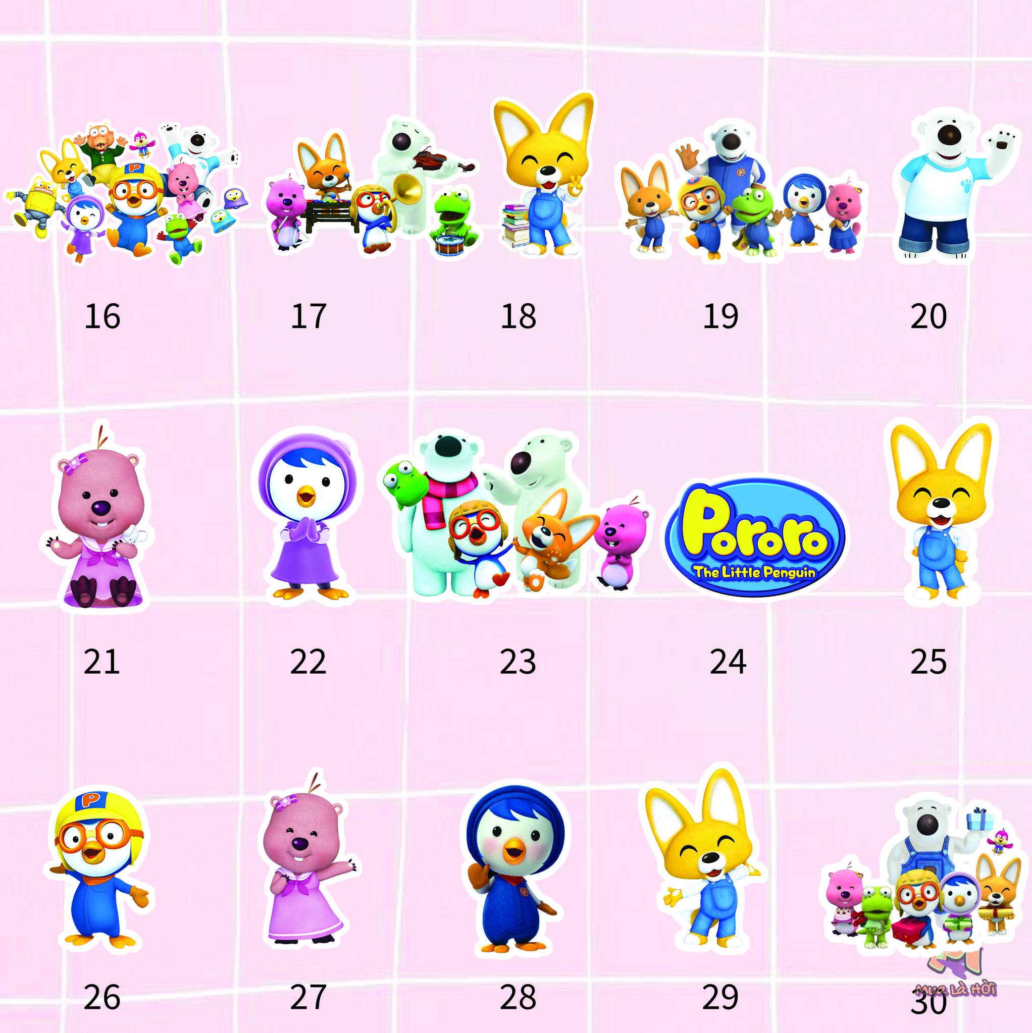 Miếng dán Stickers chủ đề Chú chim cánh cụt Pororo