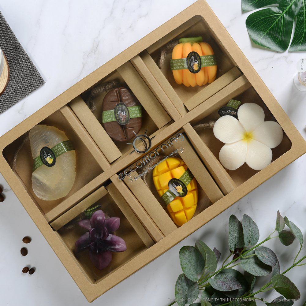 Hộp Quà 6 Xà Bông Thiên Nhiên Handmade eccomorning Hình Hoa &amp; Trái Cây F6ABC - Soap Gift Set 6pcs