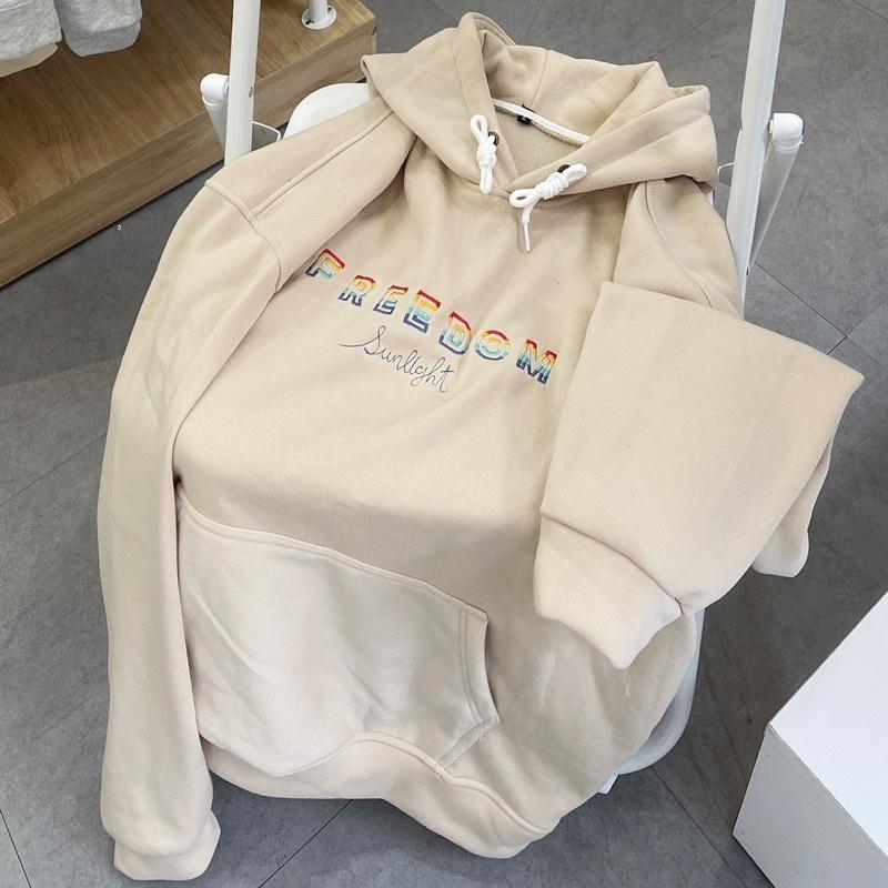 Áo Hoodie nỉ FREEDOM màu kem unisex ảnh thật SSStore
