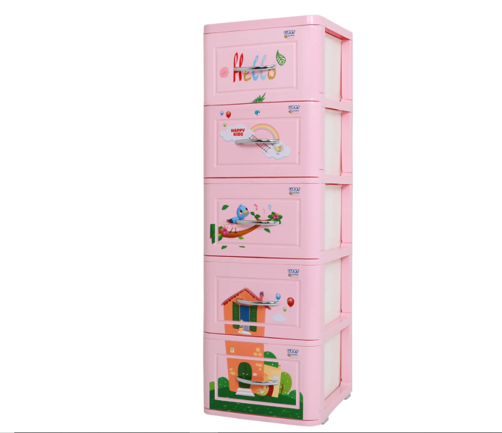 Tủ nhựa 5 tầng Qui Phúc Lucky màu hồng mẫu ngôi nhà KT  380 x 410 x 1250 mm