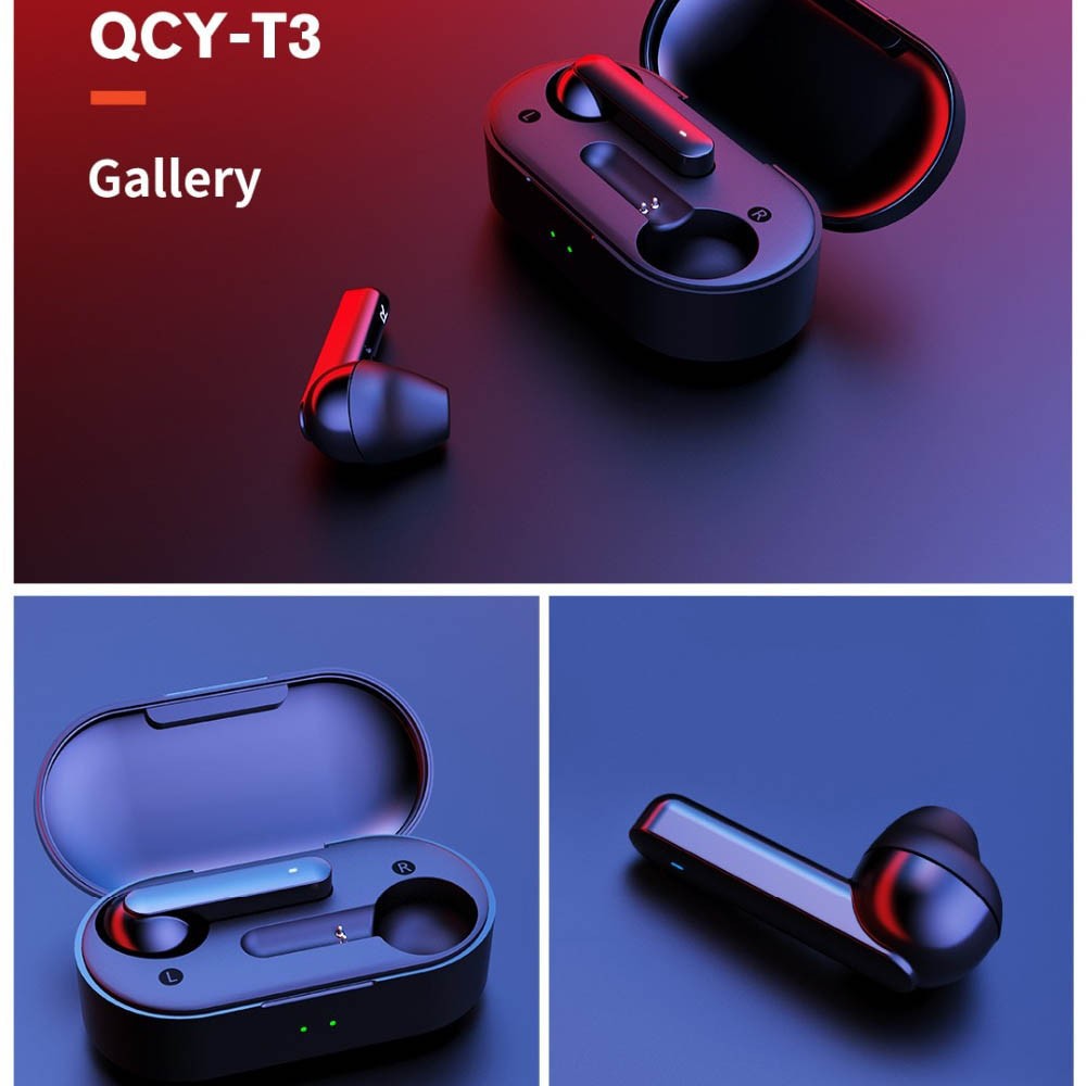 Tai nghe True Wireless QCY T3 Bluetooth 5.0 (Màu đen) - Hàng chính hãng