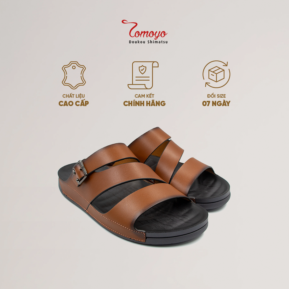 Dép Quai Ngang Nam Da Bò Nappa Cao Cấp Tomoyo TMD302