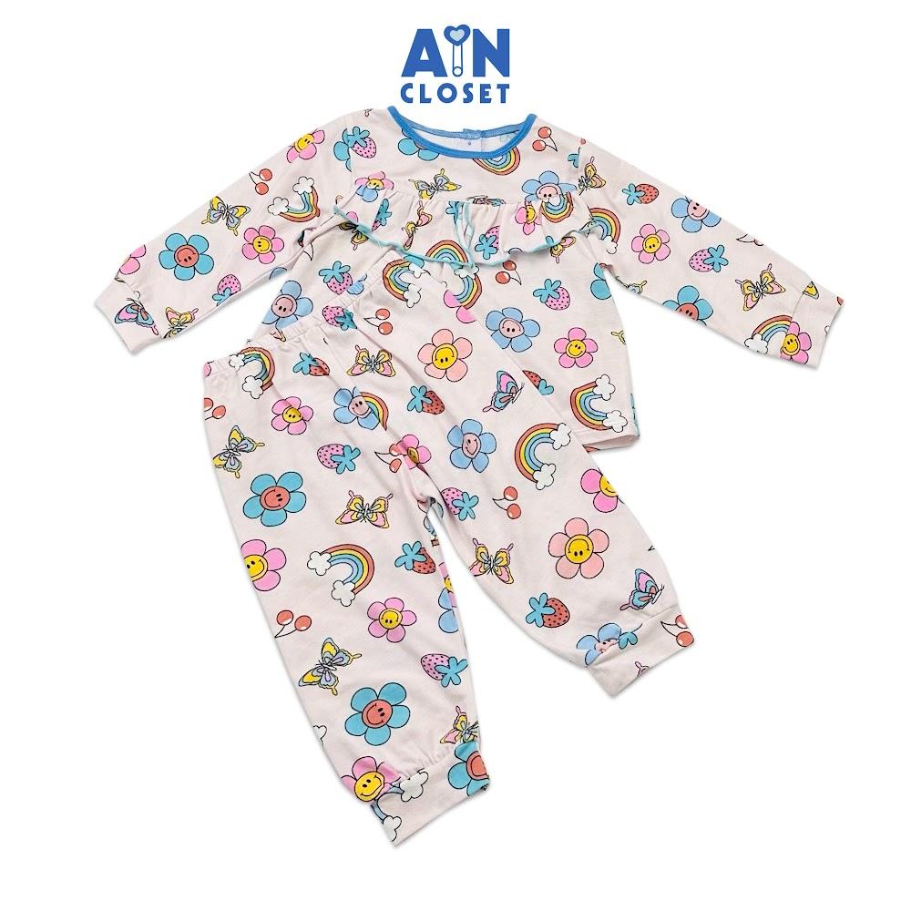 Bộ quần áo dài bé gái họa tiết Bướm và Hoa thun cotton - AICDBGWYGNFN - AIN Closet