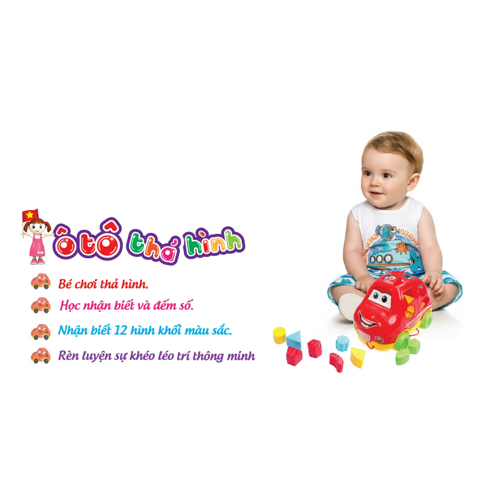 Ô tô kéo thả hình khối Antona vui nhộn màu ngẫu nhiên vàng đỏ