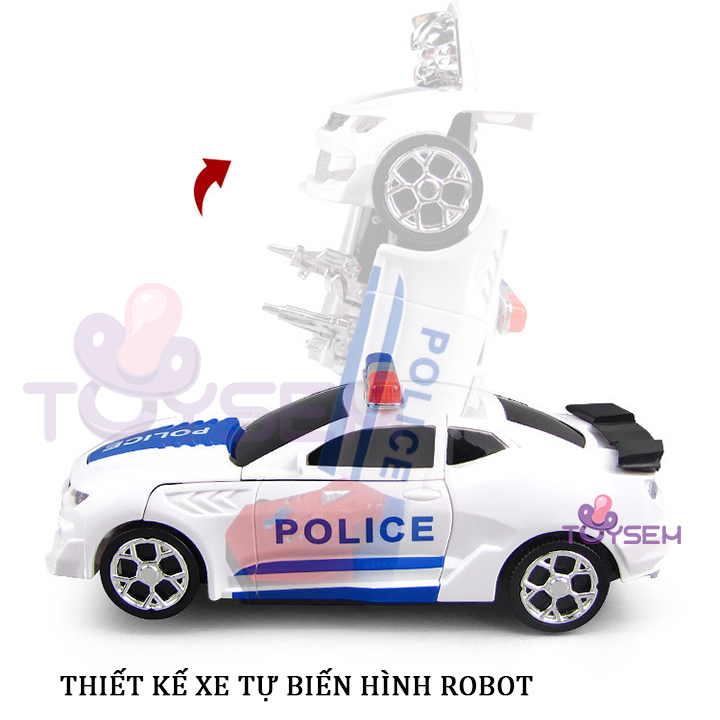 Xe cảnh sát đồ chơi biến hình robot có đèn và nhạc - Xe đồ chơi mô hình - Quà tặng sinh nhật cho bé