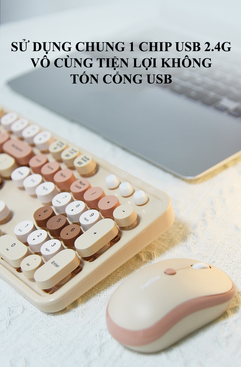 Bàn phím và chuột MOFII SWEET DM kết nối bằng chip USB 2.4G và BLUETOOTH với thiết kế nút tròn và màu sắc vô cùng dễ thương - Hàng Chính Hãng