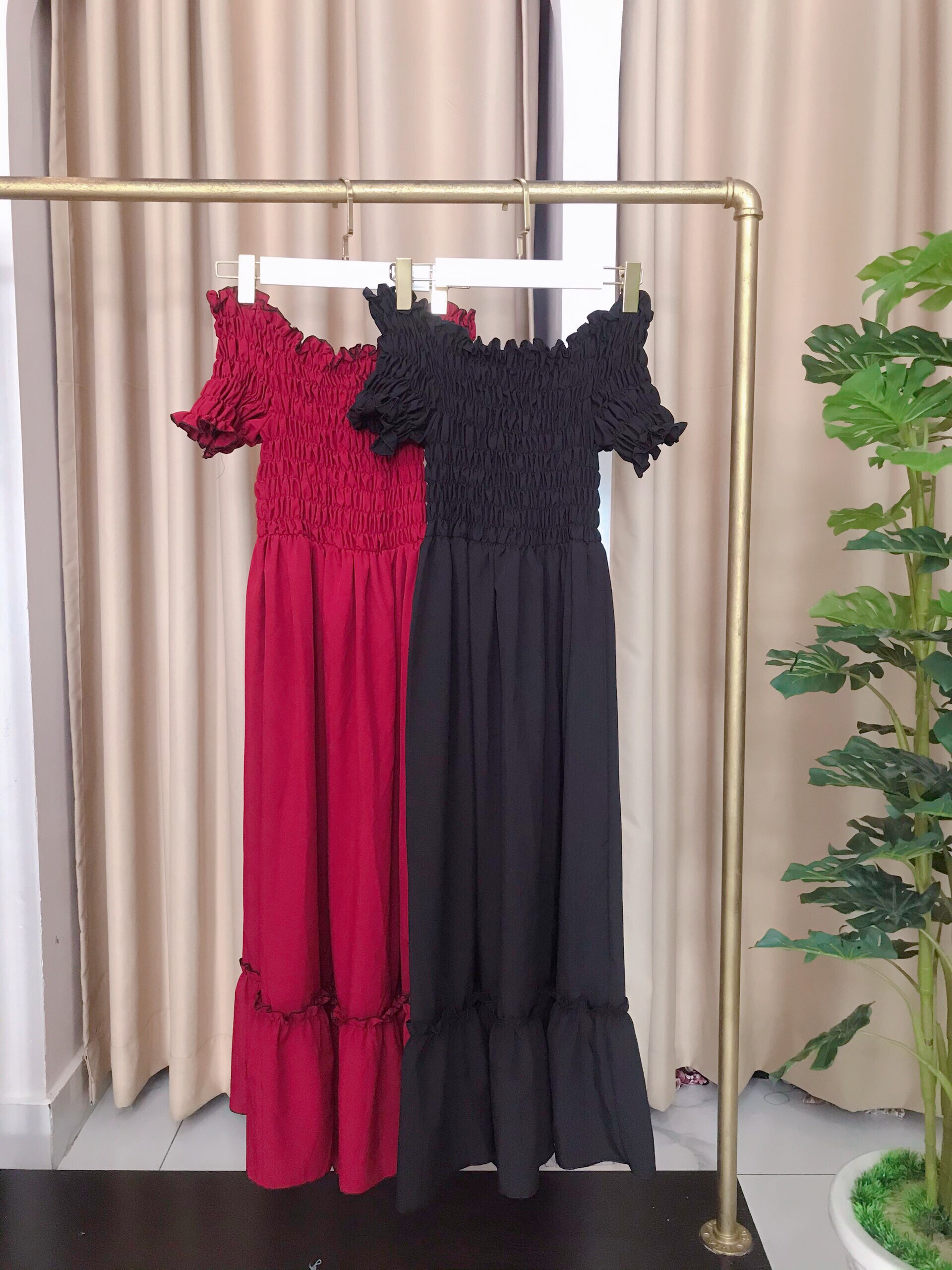 Váy đầm nữ dáng dài xòe , mẫu váy đầm xòe công chúa cộc tay, 2 màu đen đỏ nổi bật - V001