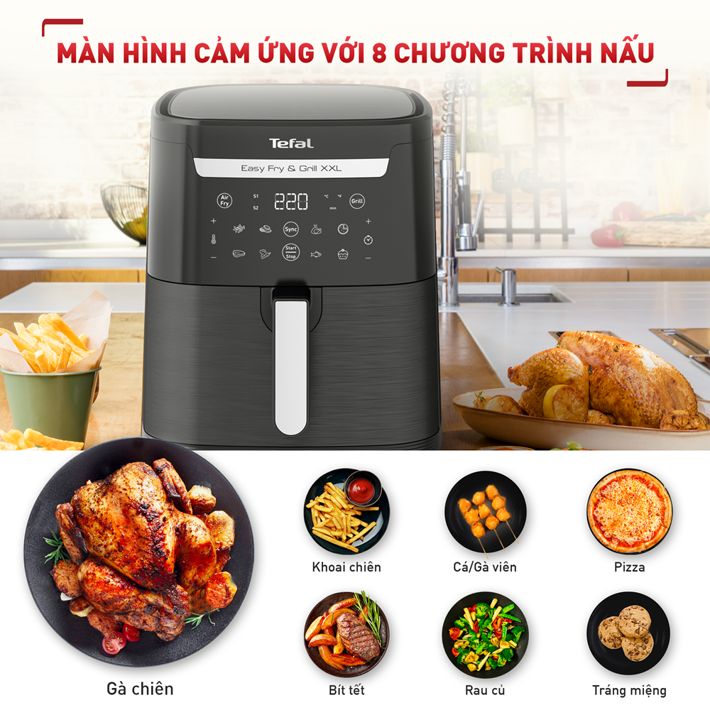 Nồi chiên không dầu Tefal 2in1 Easy Fry &amp; Grill 6.5L  XXL EY801815 - Hàng chính hãng