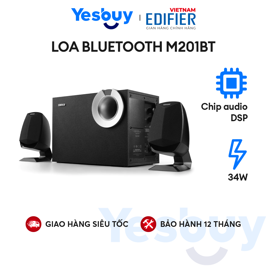 Loa Bluetooth 5.0 EDIFIER M201BT Wireless Âm thanh nổi Stereo Công suất 34W - Vỏ gỗ chống dội âm - Hàng chính hãng