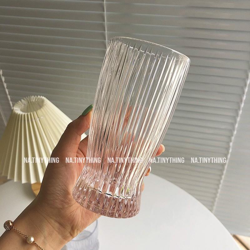 Ly cốc thuỷ tinh chiu nhiệt dùng uống nước và cà phê kiểu dáng tròn, hoạ tiết hiện đại phong cách Hàn Quốc NA0049