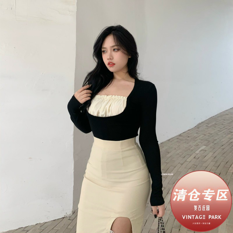 Áo thun tay dài cổ vuông phối nơ, Áo bánh bèo cổ vuông xinh xắn, Áo croptop kiểu cổ vuông tay dài  tay phồng kiểu bánh bèo dễ thương tiểu thư cá tính phong cách Ulzzang Hàn Quốc