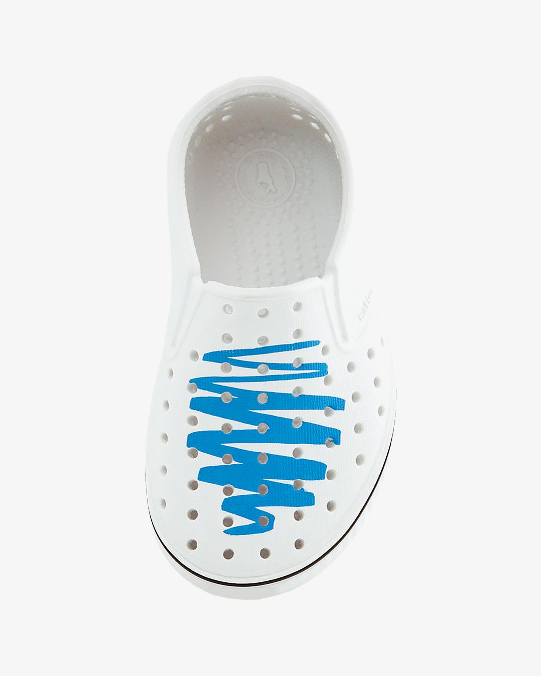 Giày Lười Trẻ Em NATIVE Miles Print Junior - Shell White/ Shell White/ Itty Bitty Blue Scribble - 32.5