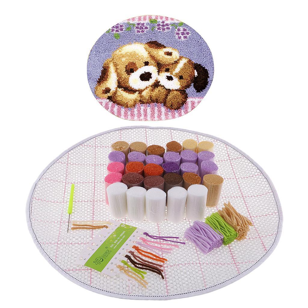 DIY Embroidery Two Dogs Canvas Latch Hook Rug Kit for Women Men W/ All Tools