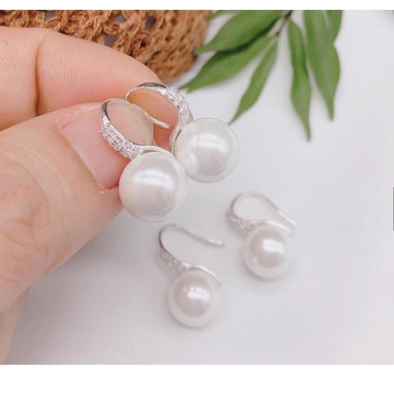 Bông Tai bạc nữ gắn trai dày dặn, chắc chắn chuẩn bạc đẹp -Bạc npj