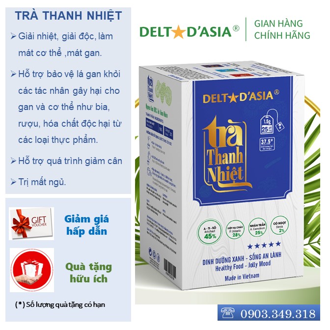 TRÀ THANH NHIỆT HỘP - Delta D'Asia Chống oxy hóa và ngăn ngừa ung thư (25 túi x 1,5 g)