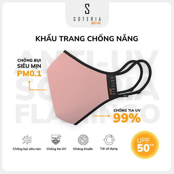 Khẩu trang chống nắng Anti UV Soteria Flamingo đạt chuẩn UPF 50, chống khuẩn chống bụi siêu mịn 0.1 micro – Size S,M,L  – Size L