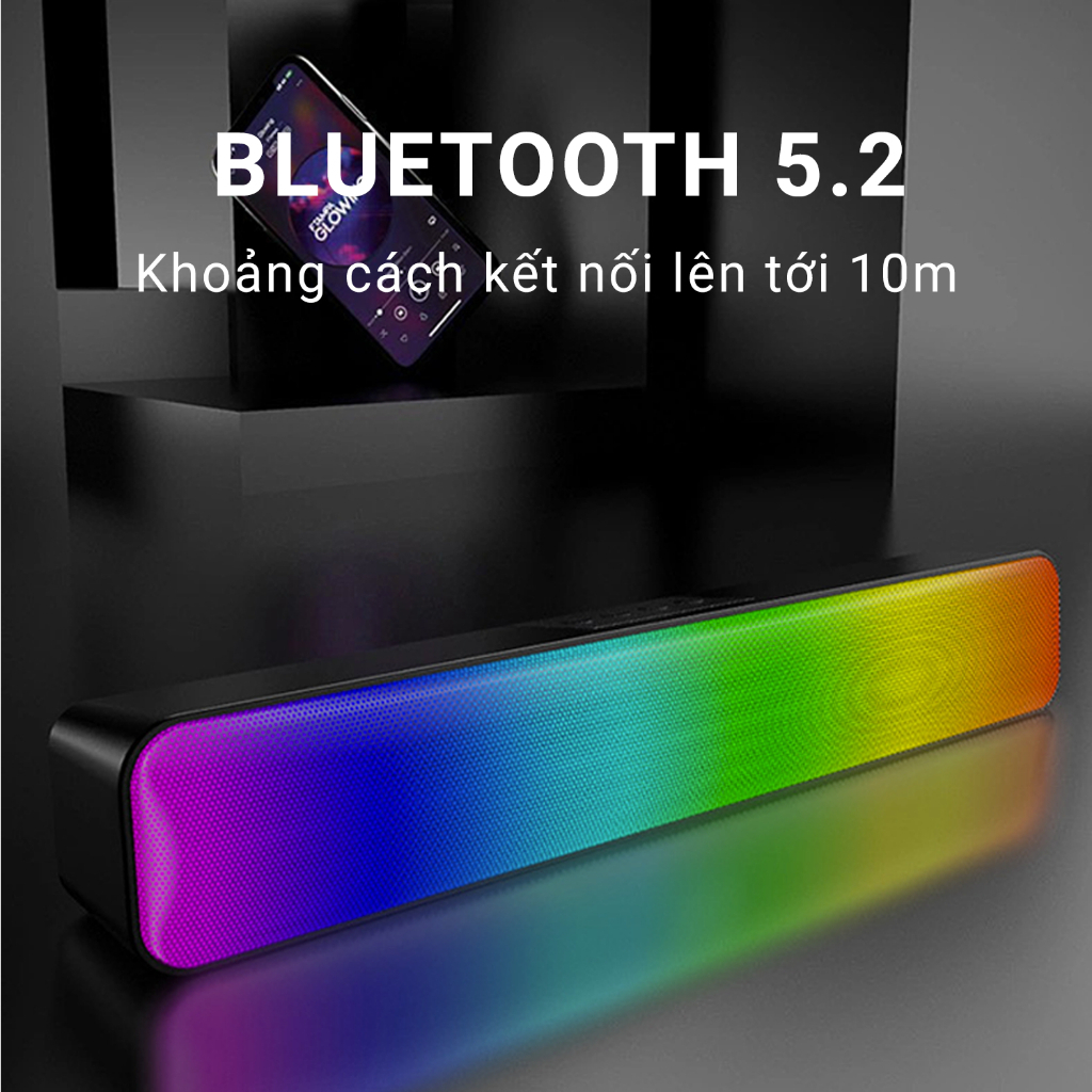 Loa Bluetooth Soundbar RGB, Có Khe Cắm Thẻ Nhớ, USB Dùng Cho Máy Tính, PC, Điện Thoại - Hàng Nhập Khẩu