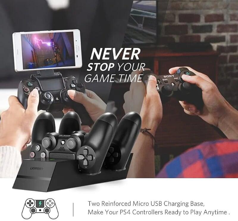 Ugreen UG40547ED001TK sạc đôi tay cầm PS4 không dây màu đen Play station 4 - HÀNG CHÍNH HÃNG