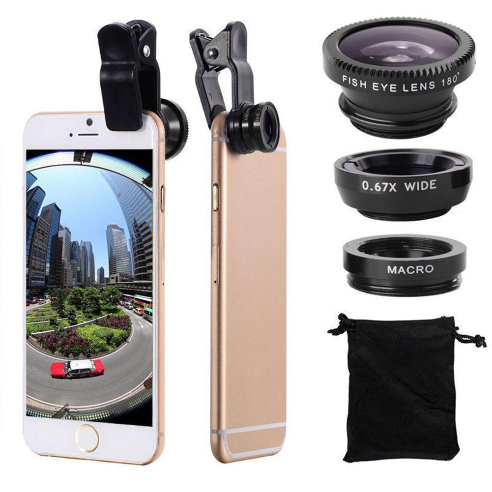 【ky】3 in 1 Universal Clip-on Fish Eye Wide Angle Macro Lens Camera Phone Tablet