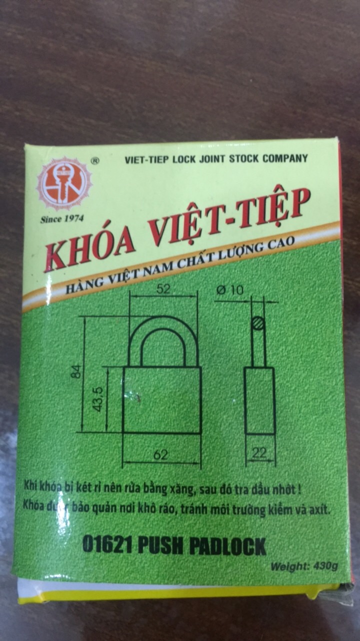 Ổ Khoá Việt Tiệp Hợp Kim Gang 61 x 38 Ống Phi 10 (Khoá Bấm)