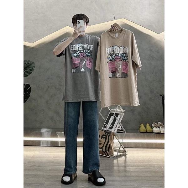Áo thun cotton áo tay lỡ nam nữ form rộng in shit chan