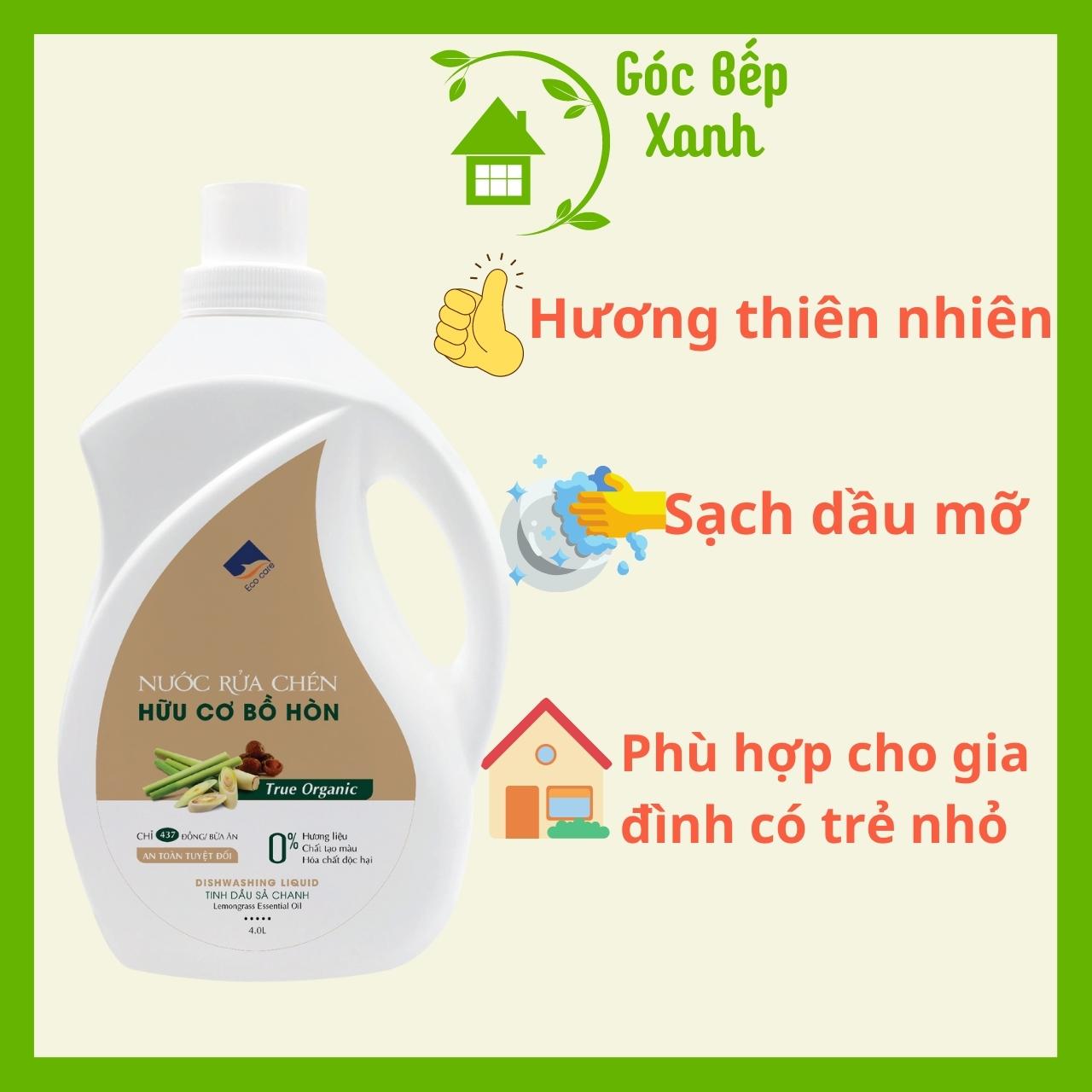 Nước rửa chén hữu cơ Bồ hòn Ecocare tinh dầu Sả Chanh 4000ml