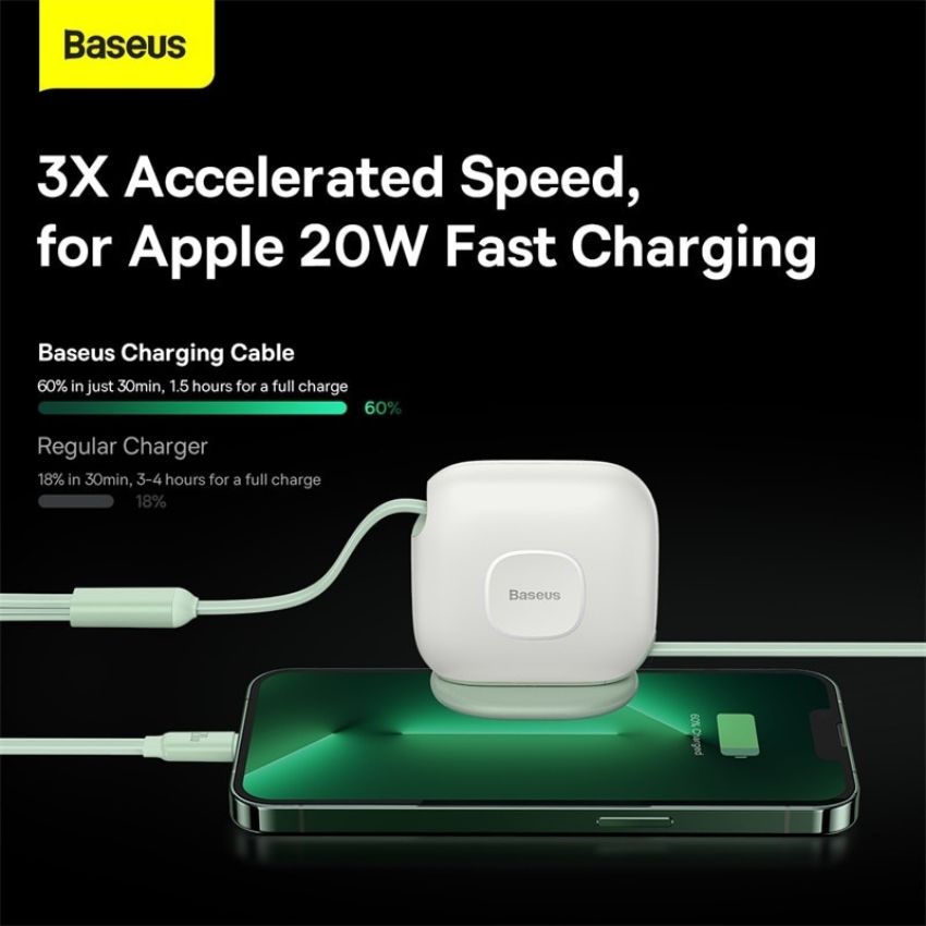 Cáp rút 3in1 Baseus Traction Series Retractable 3-in-1 Fast Charge Cable Desktop Organizer- hàng chính hãng