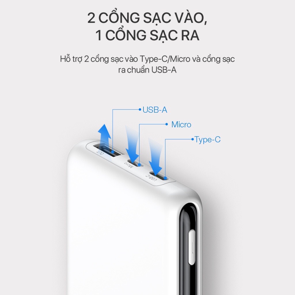 Pin Sạc Dự Phòng ROBOT RT180 10000mAh Thiết Kế Nhỏ Gọn 1 Cổng USB Và 1 Cổng Micro/Type-C - Hàng Chính Hãng