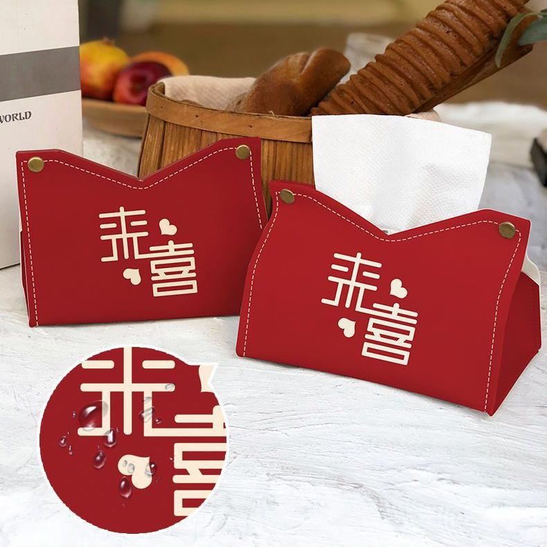 Hộp Da Đựng Giấy Hoặc Đựng Đồ Cá Nhân Màu Đỏ May Mắn
