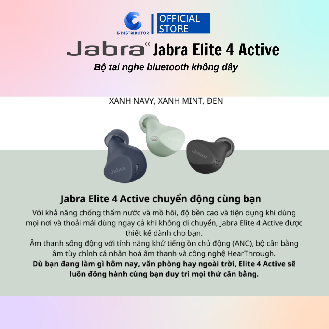 Bộ tai nghe bluetooth không dây JABRA ELITE 4 ACTIVE Philips - Hàng Chính Hãng - Bảo Hành 12 Tháng