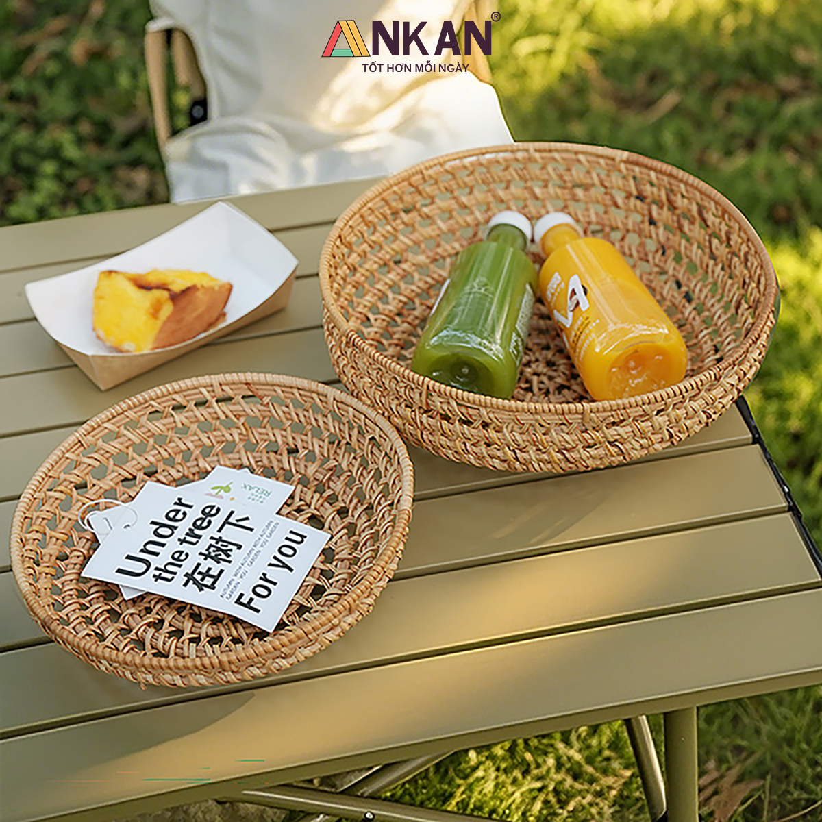 Khay Rổ Mây Tre Đan ANKAN – Đựng Trái Cây, Bánh Kẹo, Đồ Khô, Decor Nhà Ăn &amp; Phòng Khách – Thủ Công Việt Nam